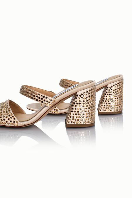 Shop_Riya Jaisinghani_Beige Crystals Charvi Embellished Heels_Online_at_Aza_Fashions
