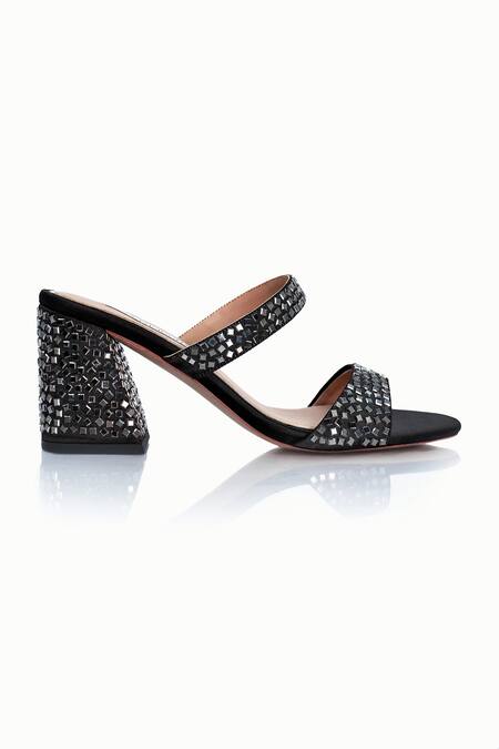 Riya Jaisinghani_Black Crystals Charvi Work Heels_Online_at_Aza_Fashions