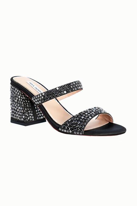 Buy_Riya Jaisinghani_Black Crystals Charvi Work Heels_Online_at_Aza_Fashions