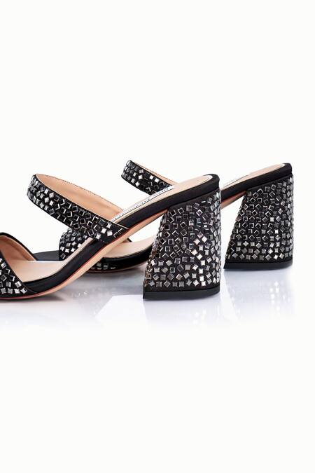 Shop_Riya Jaisinghani_Black Crystals Charvi Work Heels_Online_at_Aza_Fashions
