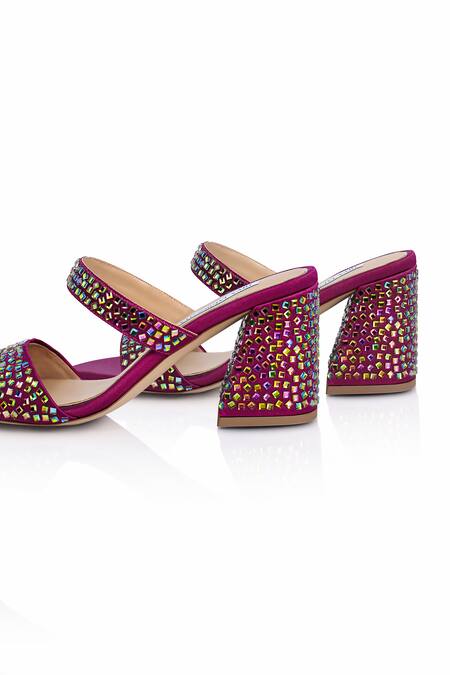 Shop_Riya Jaisinghani_Multi Color Crystals Embellished Block Heels_Online_at_Aza_Fashions