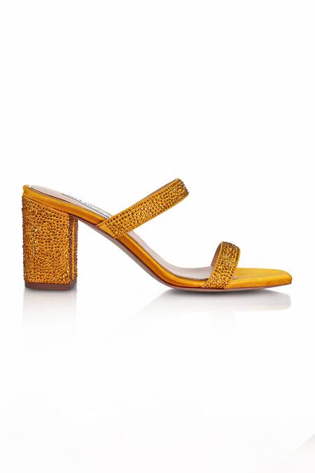 Riya Jaisinghani_Yellow Crystals Dia Embellished Heels_Online_at_Aza_Fashions