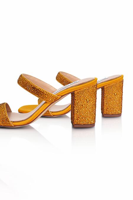 Shop_Riya Jaisinghani_Yellow Crystals Dia Embellished Heels_Online_at_Aza_Fashions