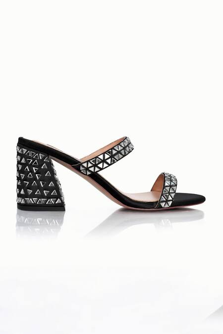 Riya Jaisinghani_Black Crystals Kavya Embellished Block Heels_Online_at_Aza_Fashions