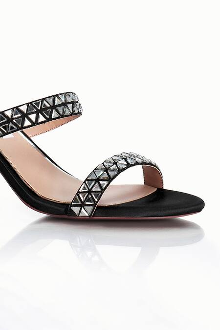 Riya Jaisinghani_Black Crystals Kavya Embellished Block Heels_at_Aza_Fashions