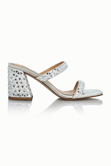 Riya Jaisinghani_Silver Crystals Kavya Embellished Satin Heels_Online_at_Aza_Fashions