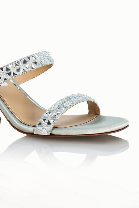 Riya Jaisinghani_Silver Crystals Kavya Embellished Satin Heels_at_Aza_Fashions
