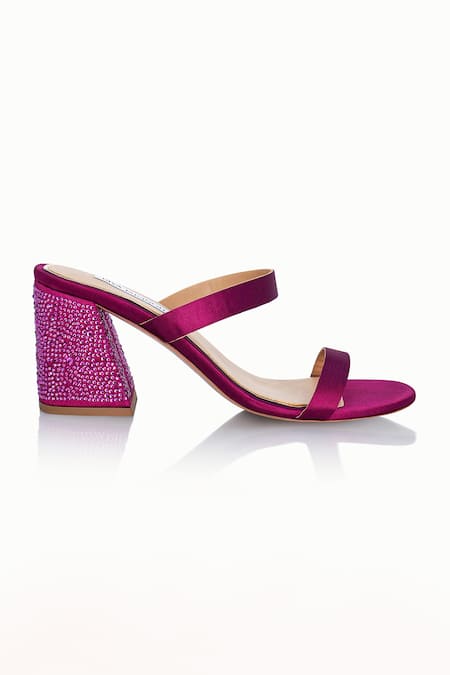 Riya Jaisinghani_Purple Crystals Lyna Satin Embellished Block Heels_Online_at_Aza_Fashions