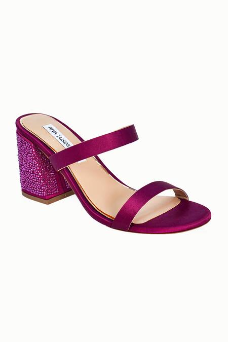Buy_Riya Jaisinghani_Purple Crystals Lyna Satin Embellished Block Heels_Online_at_Aza_Fashions