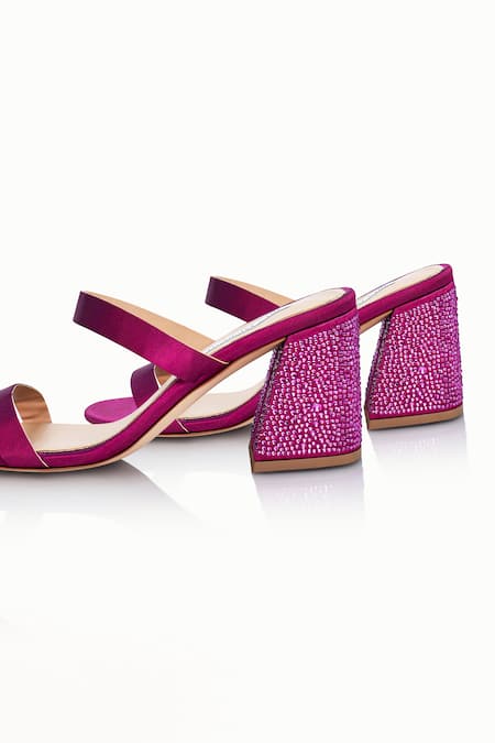 Shop_Riya Jaisinghani_Purple Crystals Lyna Satin Embellished Block Heels_Online_at_Aza_Fashions