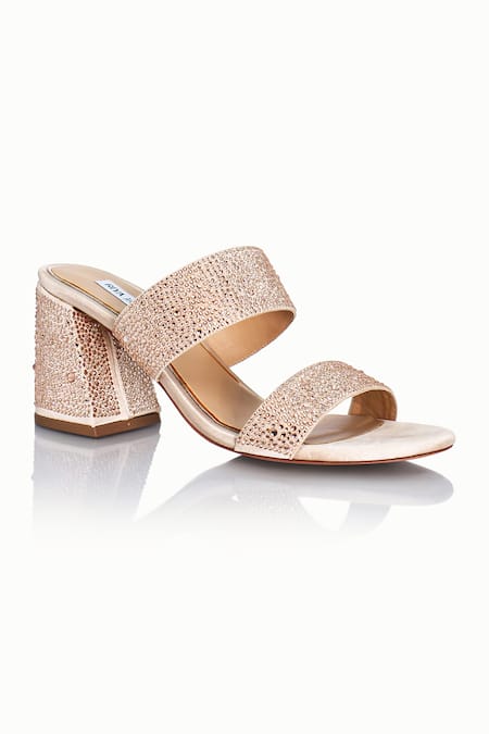 Glitter T-Strap Block Heel Sandals with Crystals | David's Bridal