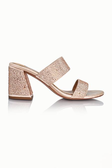 Riya Jaisinghani_Beige Crystals Mehr Embellished Block Heels_Online_at_Aza_Fashions