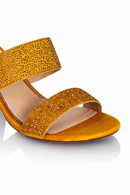 Riya Jaisinghani_Yellow Crystals Embellished Block Heels_at_Aza_Fashions