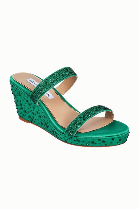Buy_Riya Jaisinghani_Green Crystals Nayera Embellished Wedges_Online_at_Aza_Fashions