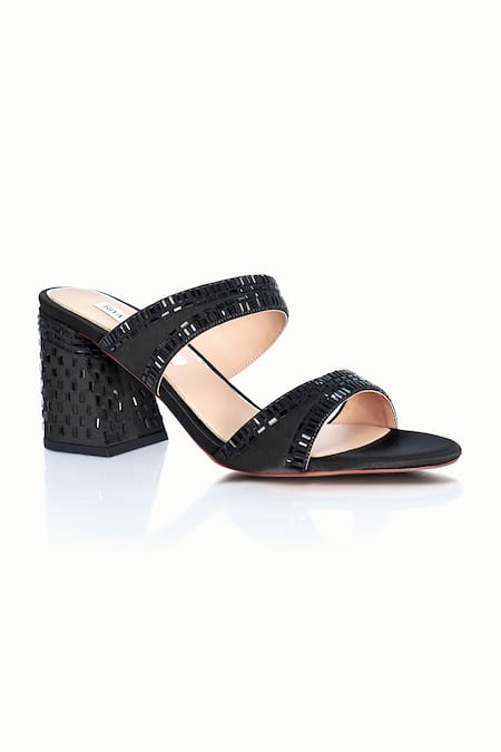 Riya Jaisinghani Black Embellished Neisha Crystal Block Heels 