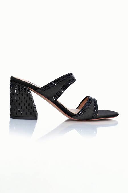 Riya Jaisinghani_Black Crystals Neisha Embellished Block Heels_Online_at_Aza_Fashions