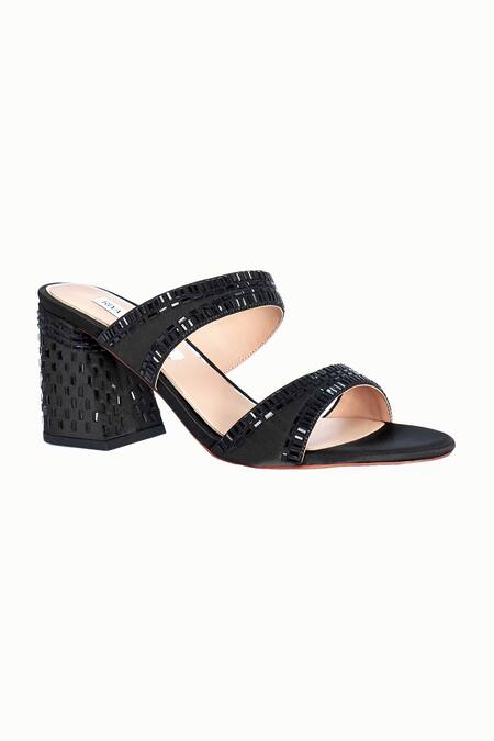 Buy_Riya Jaisinghani_Black Crystals Neisha Embellished Block Heels_Online_at_Aza_Fashions
