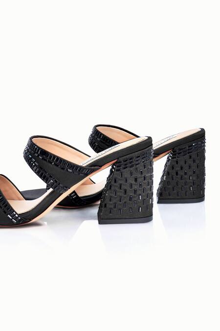 Shop_Riya Jaisinghani_Black Crystals Neisha Embellished Block Heels_Online_at_Aza_Fashions