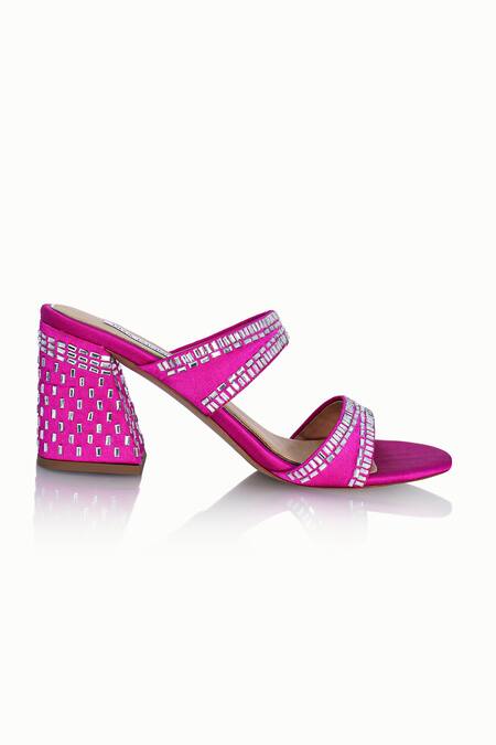Riya Jaisinghani Pink Crystals Neisha Embellished Satin Block Heels Online at Aza Fashions Riya Jaisinghani_Pink Crystals Neisha Embellished Satin Block Heels_Online_at_Aza_Fashions
