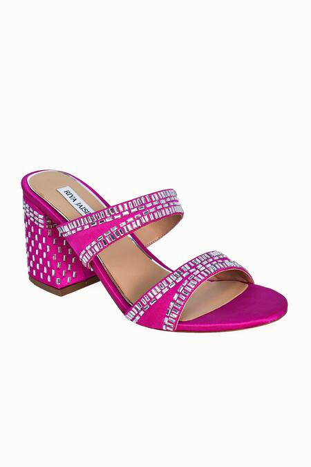 Buy Riya Jaisinghani Pink Crystals Neisha Embellished Satin Block Heels Online at Aza Fashions Buy_Riya Jaisinghani_Pink Crystals Neisha Embellished Satin Block Heels_Online_at_Aza_Fashions