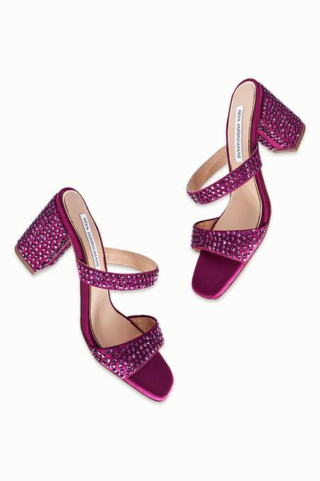 Shop Riya Jaisinghani Purple Crystals Nyra Embellished Block Heels at Aza Fashions Shop_Riya Jaisinghani_Purple Crystals Nyra Embellished Block Heels_at_Aza_Fashions