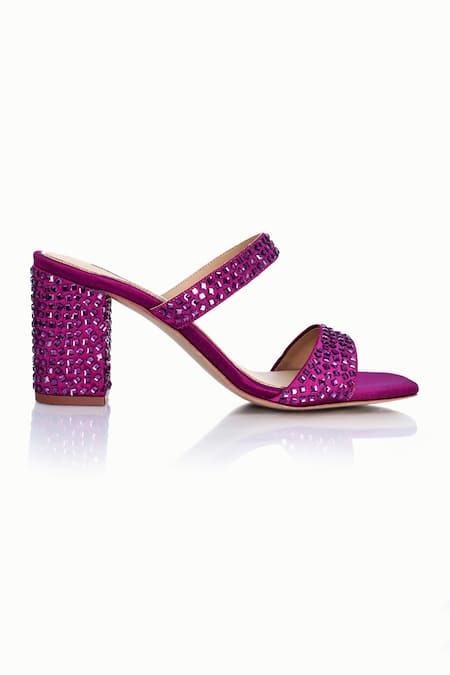 Riya Jaisinghani Purple Crystals Nyra Embellished Block Heels Online at Aza Fashions Riya Jaisinghani_Purple Crystals Nyra Embellished Block Heels_Online_at_Aza_Fashions
