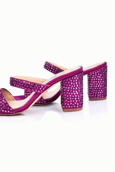 Shop Riya Jaisinghani Purple Crystals Nyra Embellished Block Heels Online at Aza Fashions Shop_Riya Jaisinghani_Purple Crystals Nyra Embellished Block Heels_Online_at_Aza_Fashions