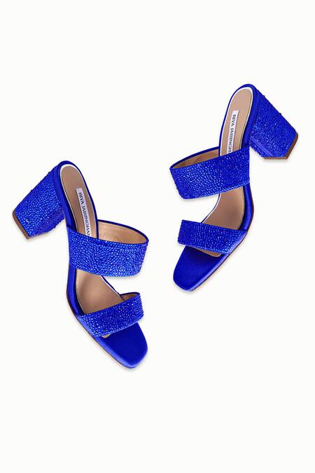 Buy Blue Embellished Tahira Crystal Satin Block Heels by Riya Jaisinghani  Online at Aza Fashions.