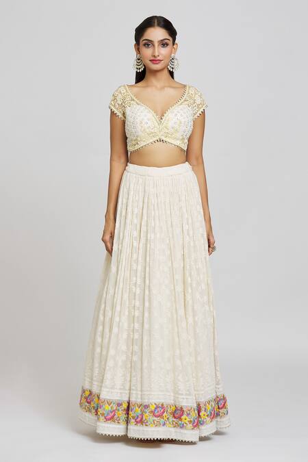 Buy Jiya By Veer Design Studio White Organza, Net, Georgette Dahlia Bloom Embroidered Lehenga Blouse Set Online at Aza Fashions Buy_Jiya By Veer Design Studio_White Organza, Net, Georgette Dahlia Bloom Embroidered Lehenga Blouse Set _Online_at_Aza_Fashions