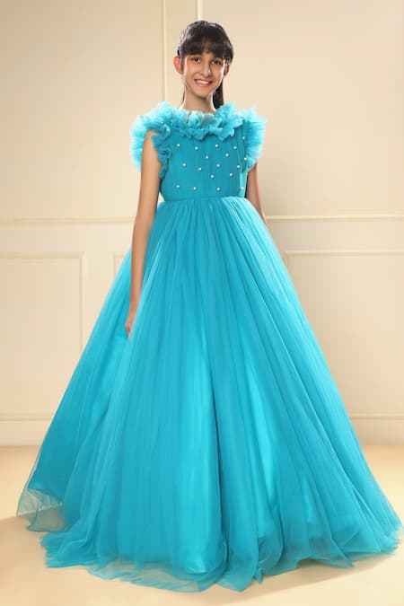 Buy One Knot One Embellished & Embroidered Gown Dress | Teal Blue Color  Women | AJIO LUXE