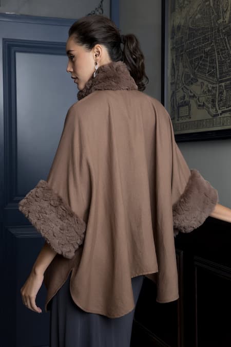 Shop_Rhe-Ana_Brown Logan Oversized Woolen Cape _at_Aza_Fashions