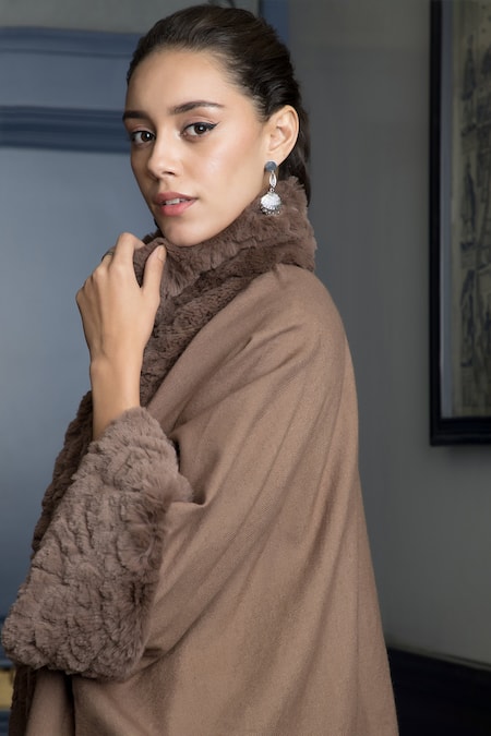 Buy_Rhe-Ana_Brown Logan Oversized Woolen Cape _Online_at_Aza_Fashions
