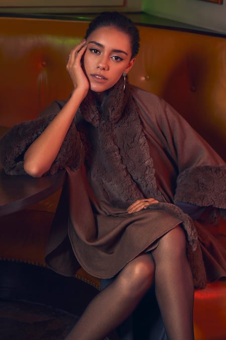 Shop_Rhe-Ana_Brown Logan Oversized Woolen Cape _Online_at_Aza_Fashions