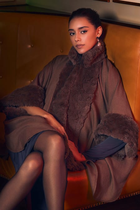 Rhe-Ana_Brown Logan Oversized Woolen Cape _at_Aza_Fashions