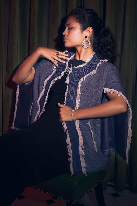 Buy_Rhe-Ana_Blue Dynamo Frayed Denim Cape 