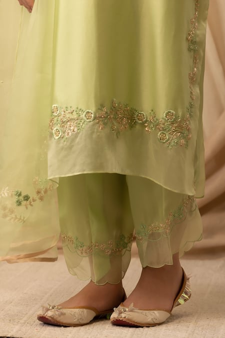Buy_Deepika Chopra_Green Chanderi Silk, Organza, Bamboo Avacado Straight-cut Kurta Salwar Set_Online_at_Aza_Fashions