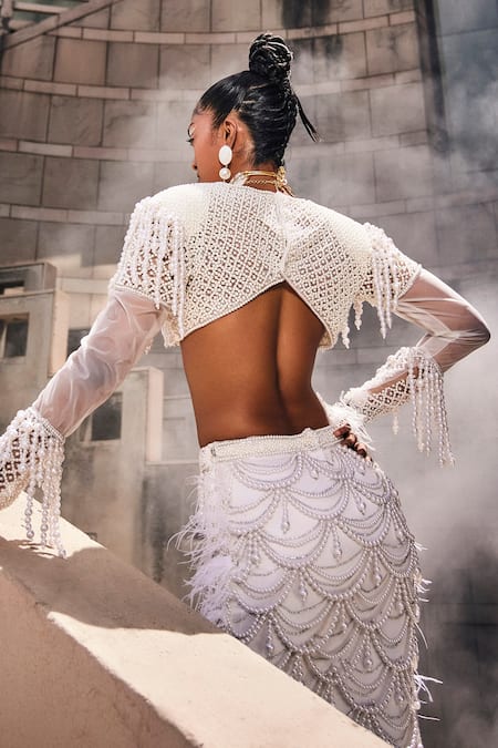 Garima Karwariya Designs The Sea Treasure Pearl Work Blouse & Lehenga Set 