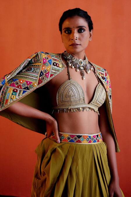 Buy Karishma Khanduja Bareilly Green Chanderi, Crepe Embroidery, Sequins Open Thread Jacket And Dhoti Pant Set Online at Aza Fashions Buy_Karishma Khanduja Bareilly_Green Chanderi, Crepe Embroidery, Sequins Open Thread Jacket And Dhoti Pant Set _Online_at_Aza_Fashions