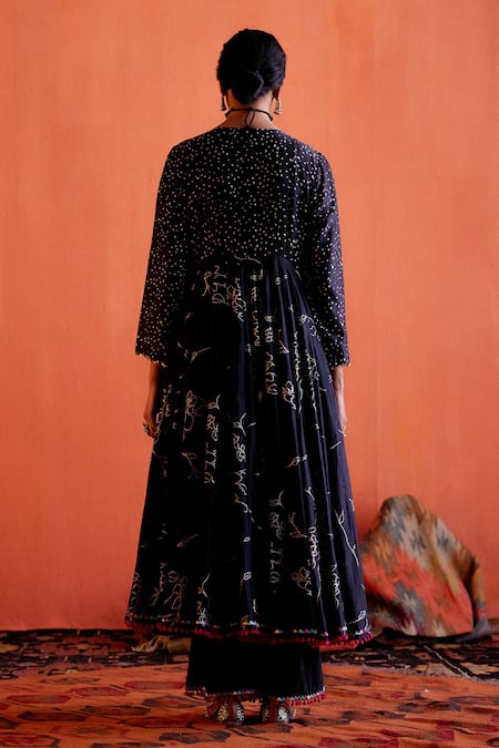 Shop Karishma Khanduja Bareilly Multi Color Chanderi Printed Floral Keyhole Embroidered Anarkali Palazzo Set at Aza Fashions Shop_Karishma Khanduja Bareilly_Multi Color Chanderi Printed Floral Keyhole Embroidered Anarkali Palazzo Set _at_Aza_Fashions