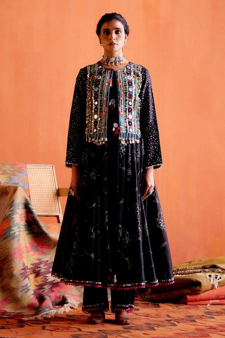 Karishma Khanduja Bareilly Multi Color Chanderi Printed Floral Keyhole Embroidered Anarkali Palazzo Set Online at Aza Fashions Karishma Khanduja Bareilly_Multi Color Chanderi Printed Floral Keyhole Embroidered Anarkali Palazzo Set _Online_at_Aza_Fashions