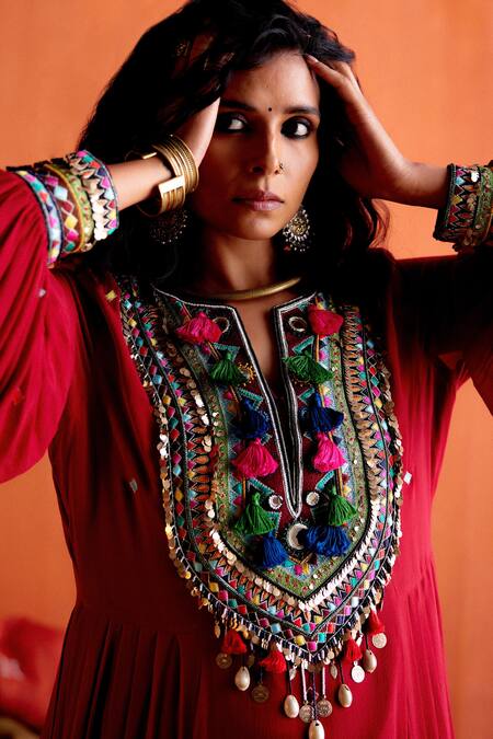 Buy Karishma Khanduja Bareilly Maroon Georgette Sequins, Mirrors, Beads, Thread Anarkali And Palazzo Set Online at Aza Fashions Buy_Karishma Khanduja Bareilly_Maroon Georgette Sequins, Mirrors, Beads, Thread Anarkali And Palazzo Set _Online_at_Aza_Fashions