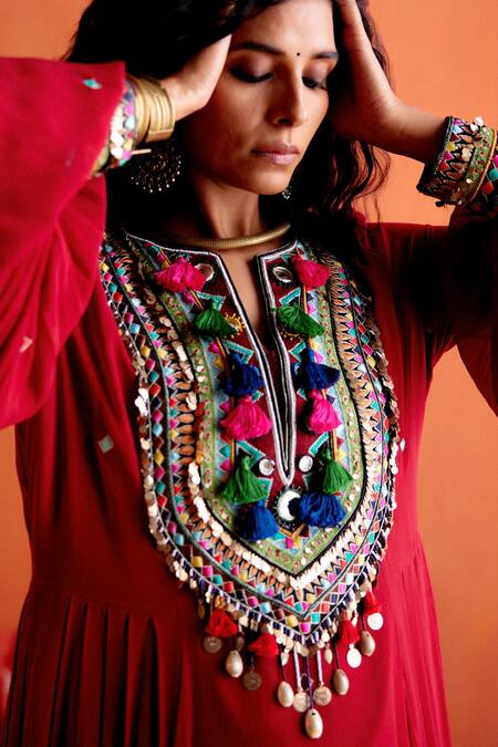 Shop Karishma Khanduja Bareilly Maroon Georgette Sequins, Mirrors, Beads, Thread Anarkali And Palazzo Set Online at Aza Fashions Shop_Karishma Khanduja Bareilly_Maroon Georgette Sequins, Mirrors, Beads, Thread Anarkali And Palazzo Set _Online_at_Aza_Fashions