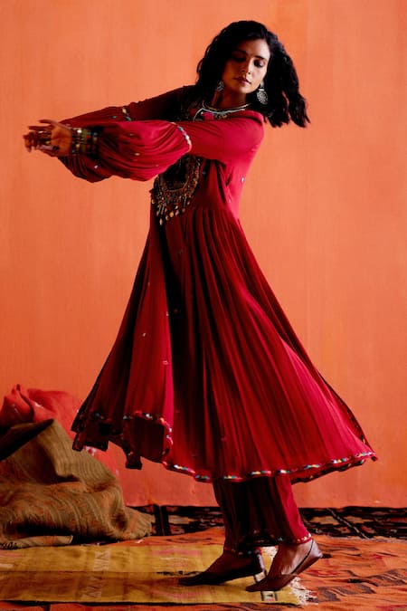 Karishma Khanduja Bareilly Maroon Georgette Sequins, Mirrors, Beads, Thread Anarkali And Palazzo Set at Aza Fashions Karishma Khanduja Bareilly_Maroon Georgette Sequins, Mirrors, Beads, Thread Anarkali And Palazzo Set _at_Aza_Fashions