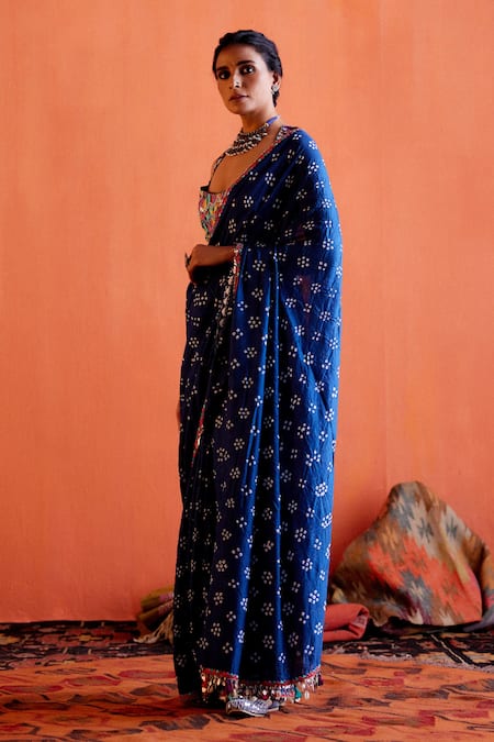 Buy Karishma Khanduja Bareilly Blue Silk, Crepe Mirrors, Sequins Bandhani Pattern Saree Online at Aza Fashions Buy_Karishma Khanduja Bareilly_Blue Silk, Crepe Mirrors, Sequins Bandhani Pattern Saree _Online_at_Aza_Fashions