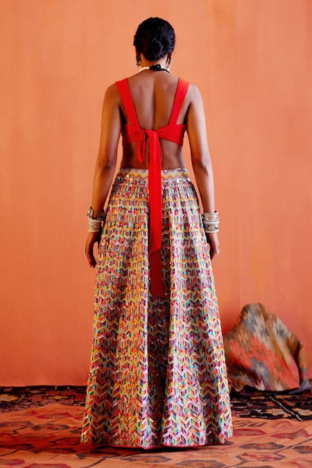 Shop Karishma Khanduja Bareilly Orange Georgette Sweetheart Neck Sleeveless Solid Blouse at Aza Fashions Shop_Karishma Khanduja Bareilly_Orange Georgette Sweetheart Neck Sleeveless Solid Blouse _at_Aza_Fashions