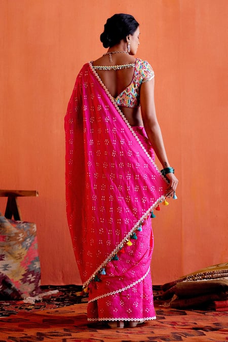 Karishma Khanduja Bareilly_Multi Color Chanderi Embroidery Resham Leaf Neck Blouse _Online_at_Aza_Fashions