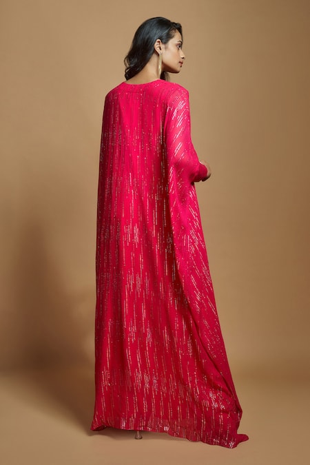 Shop_Style Junkiie_Pink Georgette Gota Patti V-neck Embroidered High-low Tunic _at_Aza_Fashions