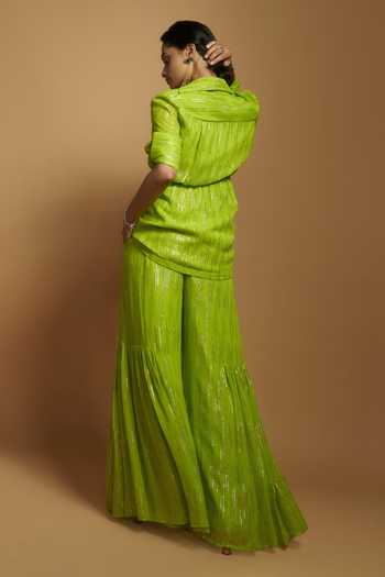 Shop Style Junkiie Green Georgette Gota Patti Embroidered Flared Gharara at Aza Fashions Shop_Style Junkiie_Green Georgette Gota Patti Embroidered Flared Gharara _at_Aza_Fashions