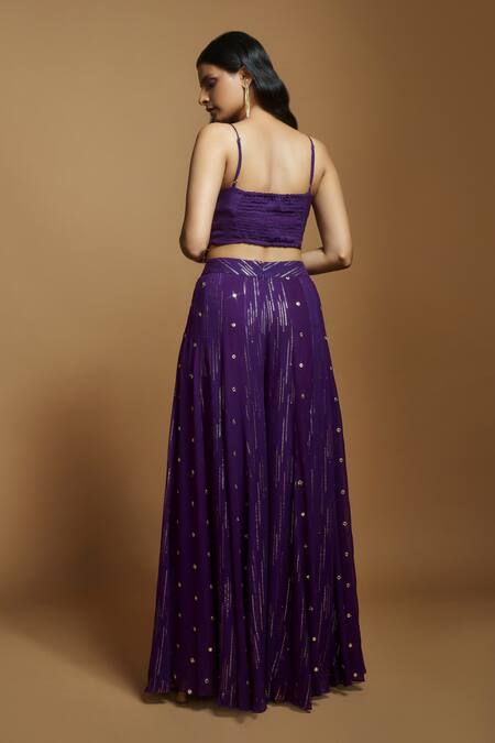 Shop Style Junkiie Purple Georgette Embroidery Self Butti Flared Pant at Aza Fashions Shop_Style Junkiie_Purple Georgette Embroidery Self Butti Flared Pant _at_Aza_Fashions