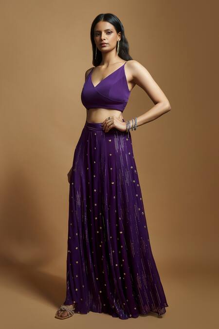 Shop Style Junkiie Purple Georgette Embroidery Self Butti Flared Pant Online at Aza Fashions Shop_Style Junkiie_Purple Georgette Embroidery Self Butti Flared Pant _Online_at_Aza_Fashions